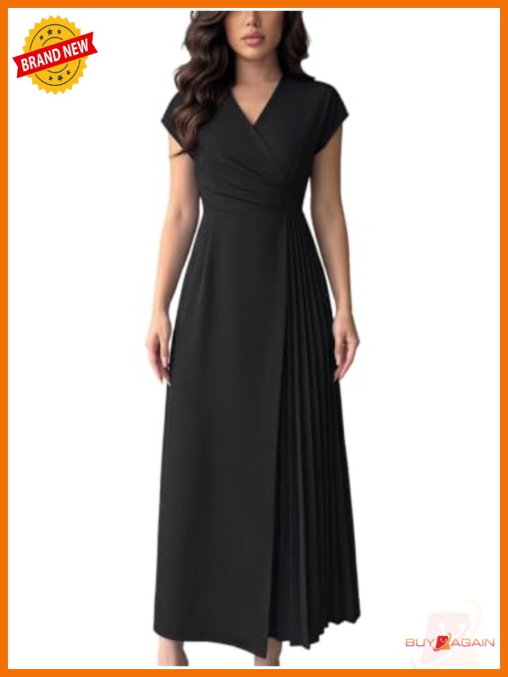 Women's Cap Sleeve Belted Maxi Dress V-Neck Formal Midi